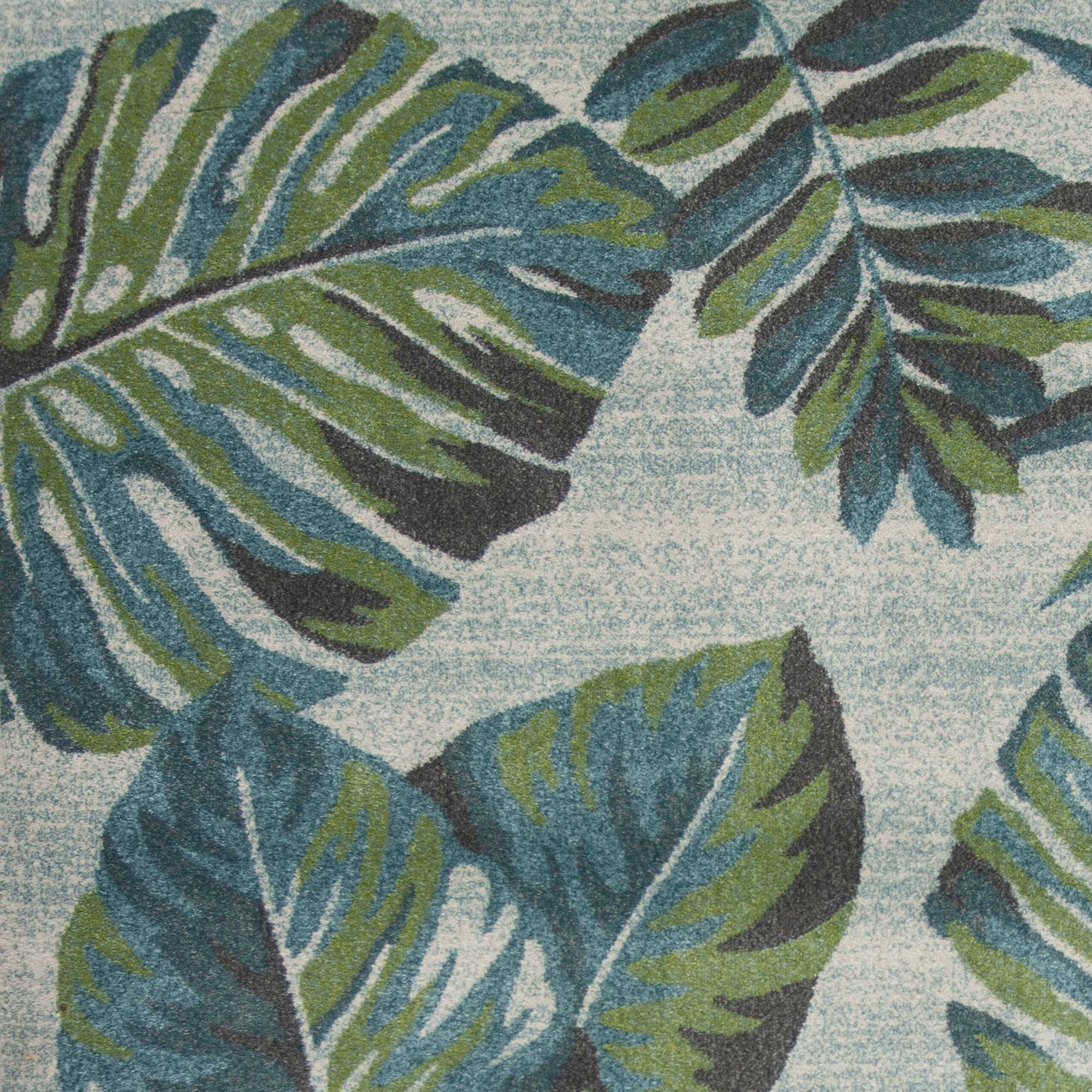 5' X 8' Beige Teal And Green Tropical Botanical Area Rug - Home Decor