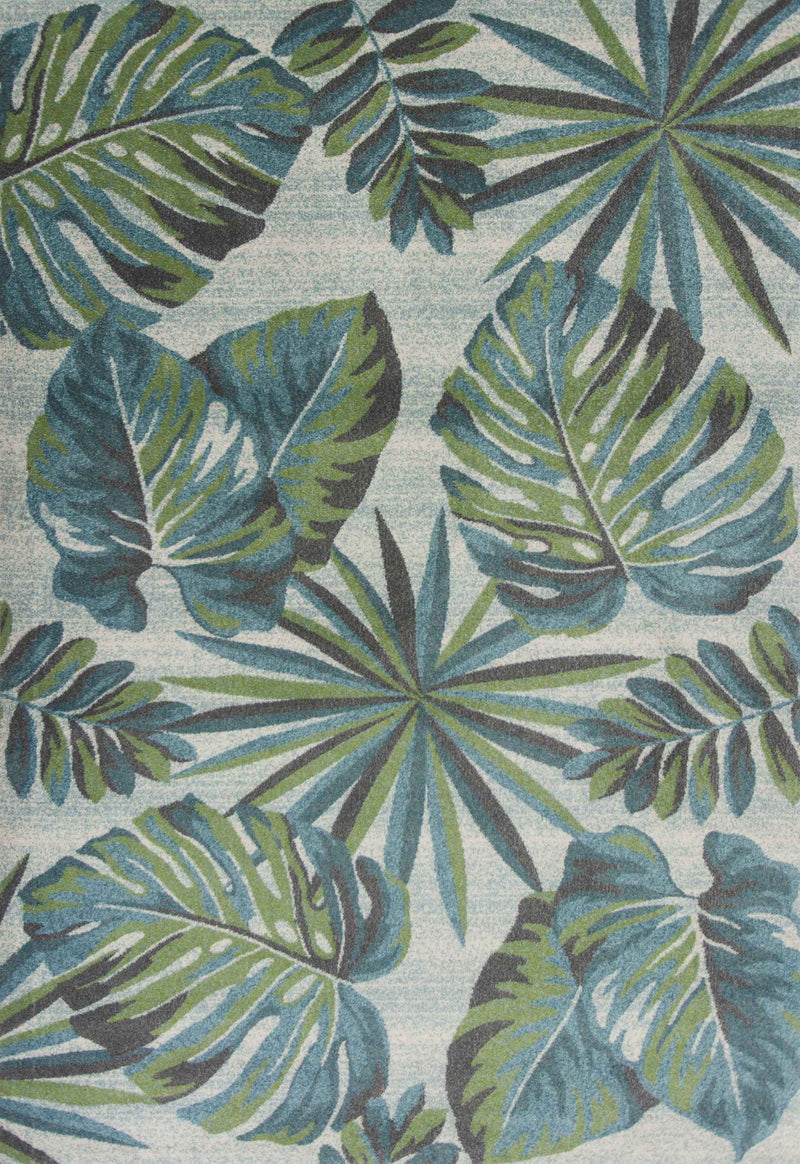 5' X 8' Beige Teal And Green Tropical Botanical Area Rug - Home Decor
