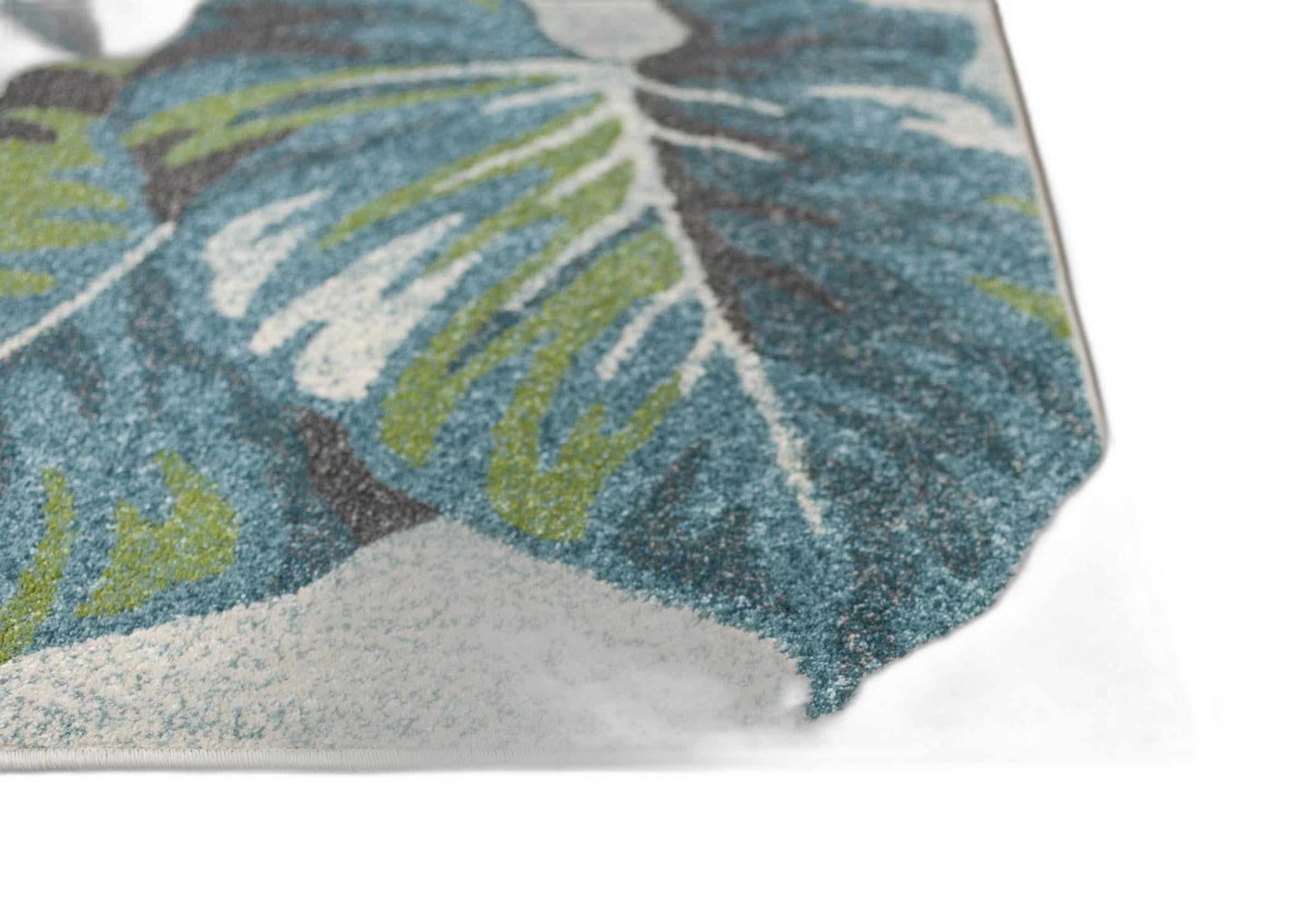 5' X 8' Beige Teal And Green Tropical Botanical Area Rug - Home Decor