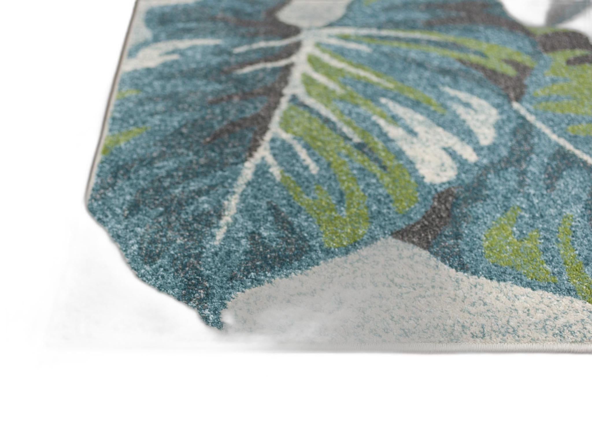 5' X 8' Beige Teal And Green Tropical Botanical Area Rug - Home Decor