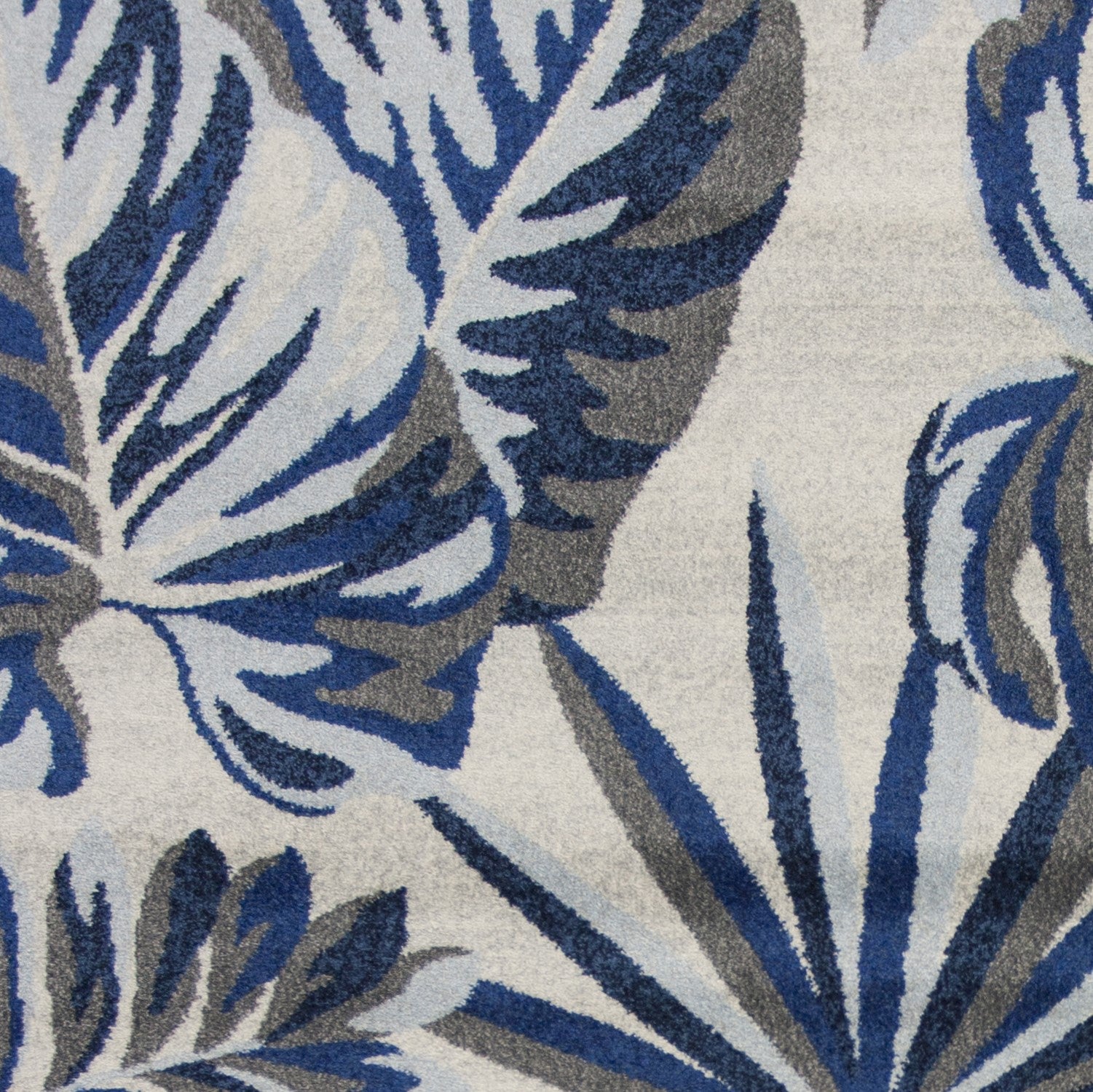 5' X 8' Gray And Blue Botanical Leaves Area Rug - Home Decor