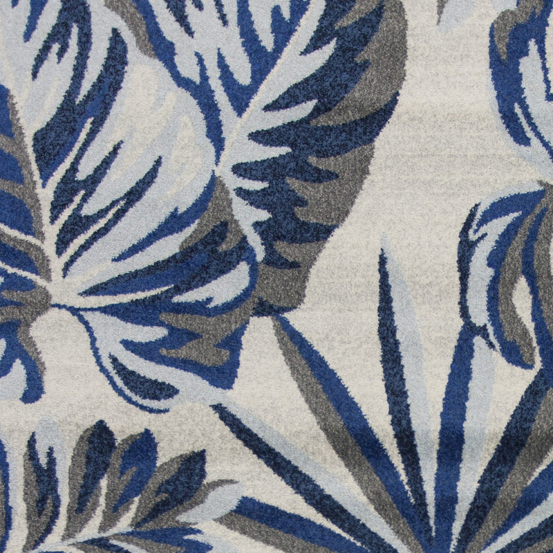 5' X 8' Gray And Blue Botanical Leaves Area Rug - Home Decor