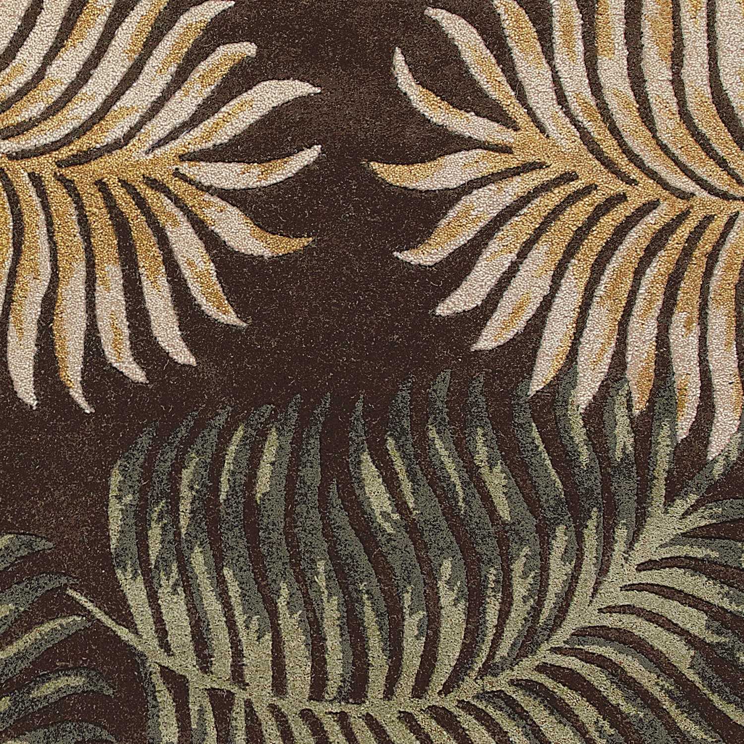 3' X 5' Espresso Fern Leaves Wool Area Rug Default Title