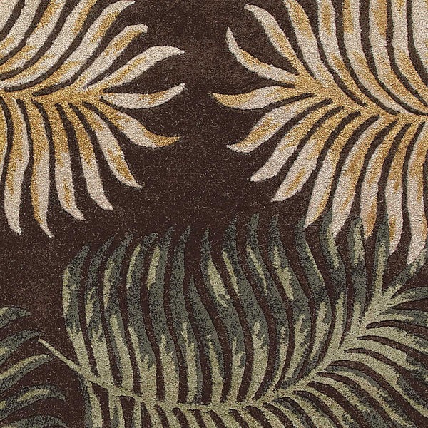 3' X 5' Espresso Fern Leaves Wool Area Rug Default Title