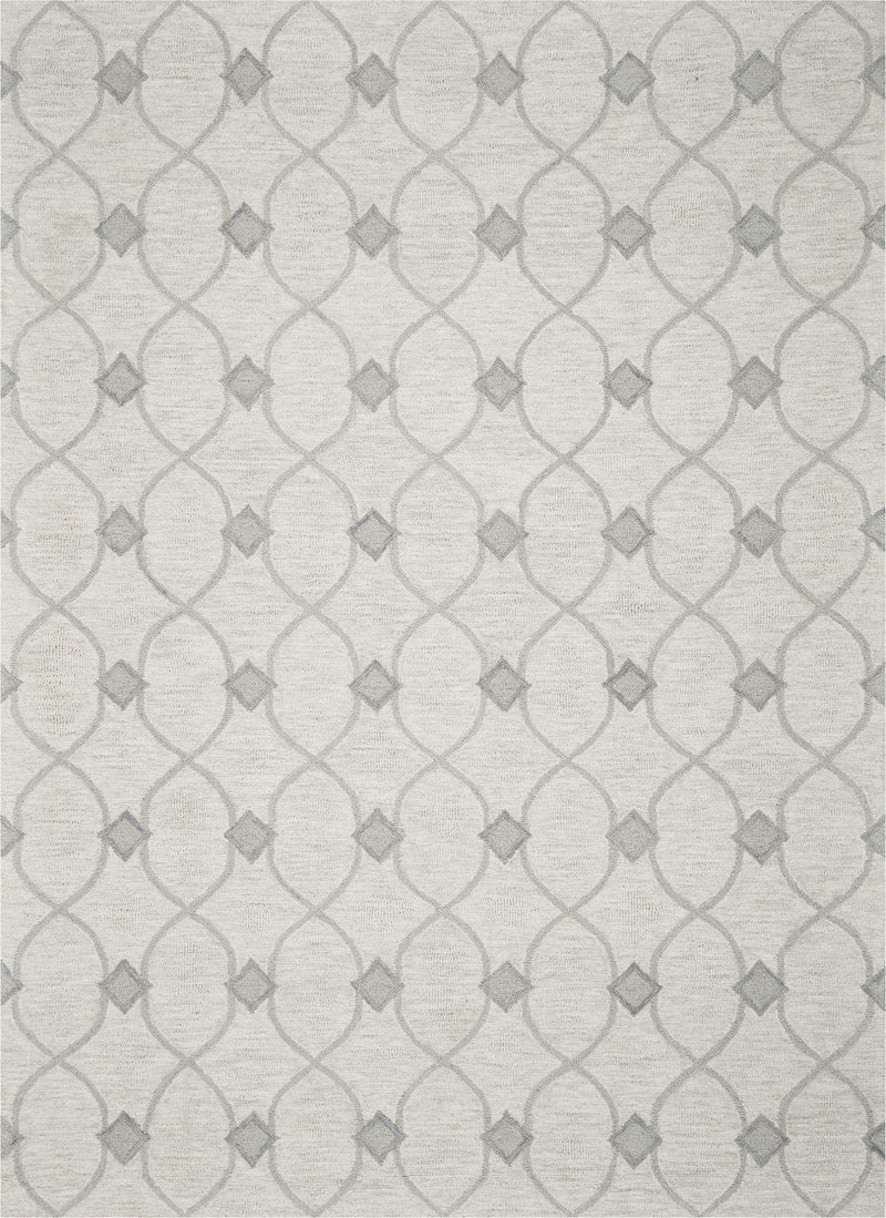5'X7' Ivory Hand Tufted Wool Ogee Indoor Area Rug