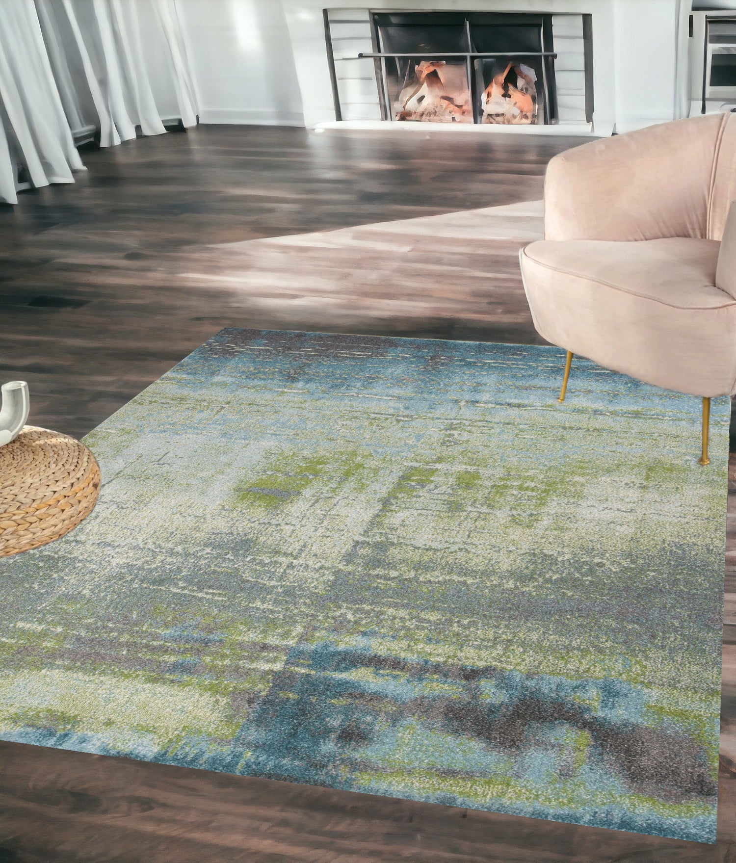 5' X 8' Blue Or Green Abstract Indoor Area Rug Default Title