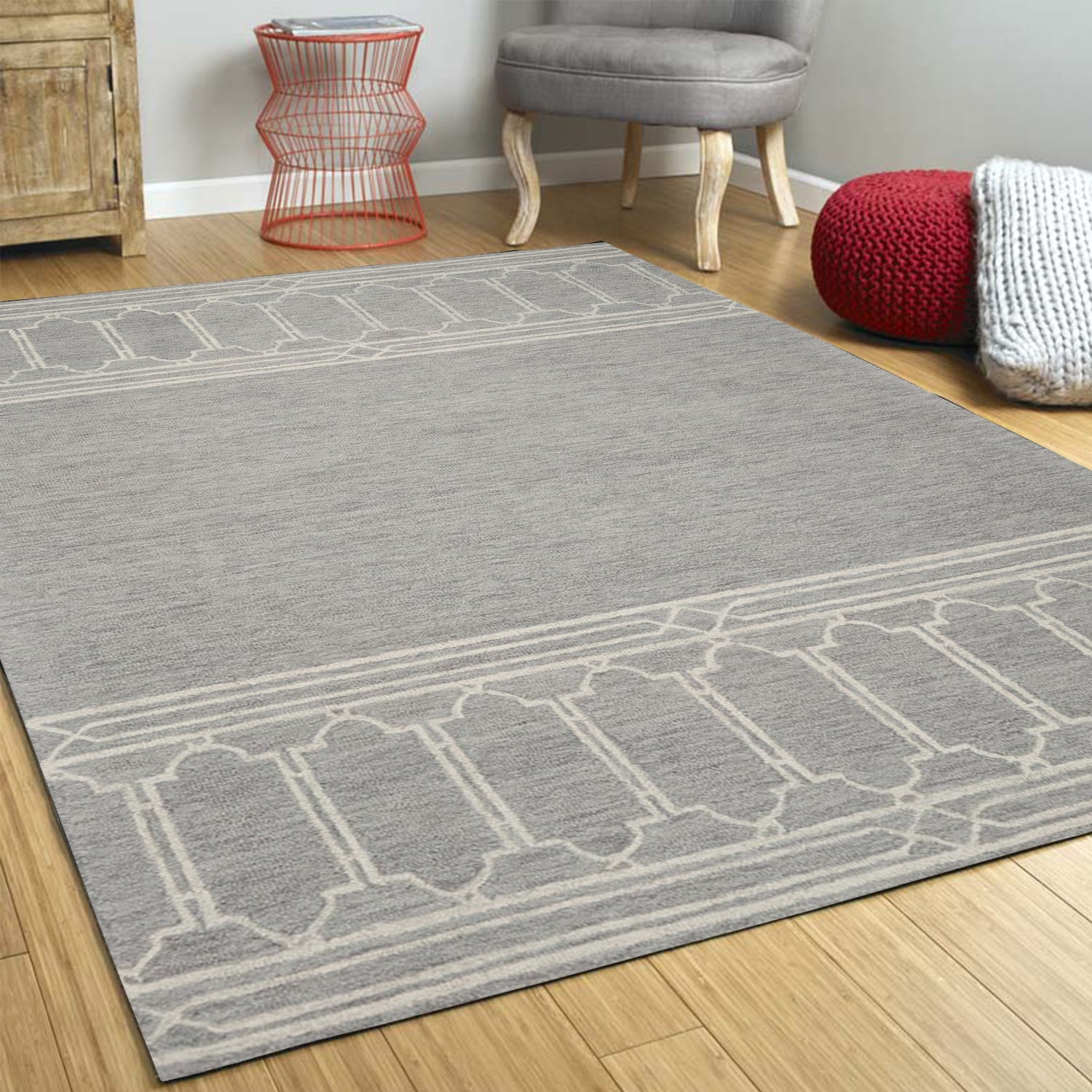 5' X 7' Grey Geometric Pattern Wool Indoor Area Rug Default Title