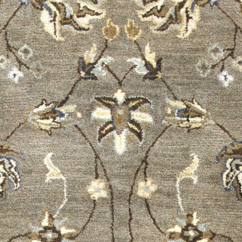 7' Gray Ivory And Brown New Zealand Lambs Wool Floral Hand Tufted Runner Rug - GreatEagleInc