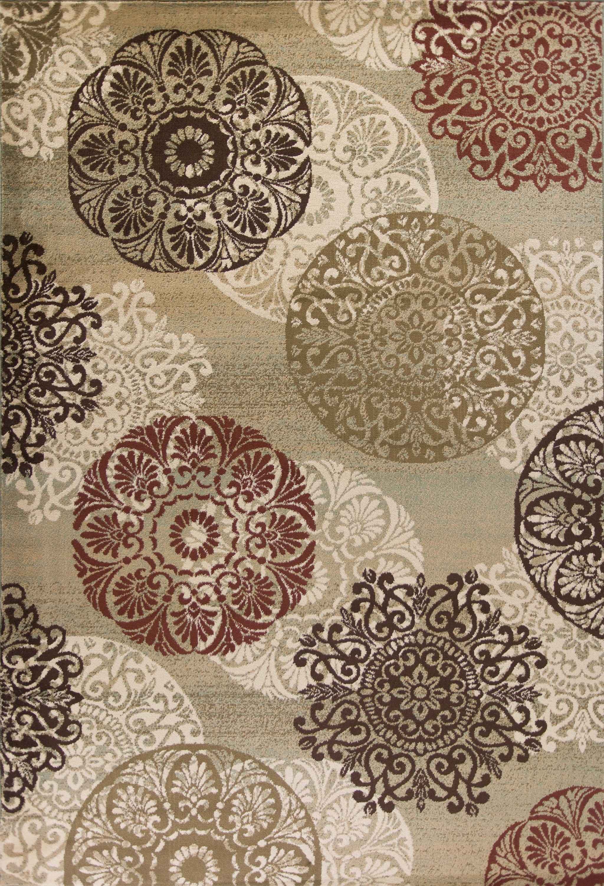 5' X 8' Sage Brown And Ivory Floral Medallion Area Rug - Home Decor