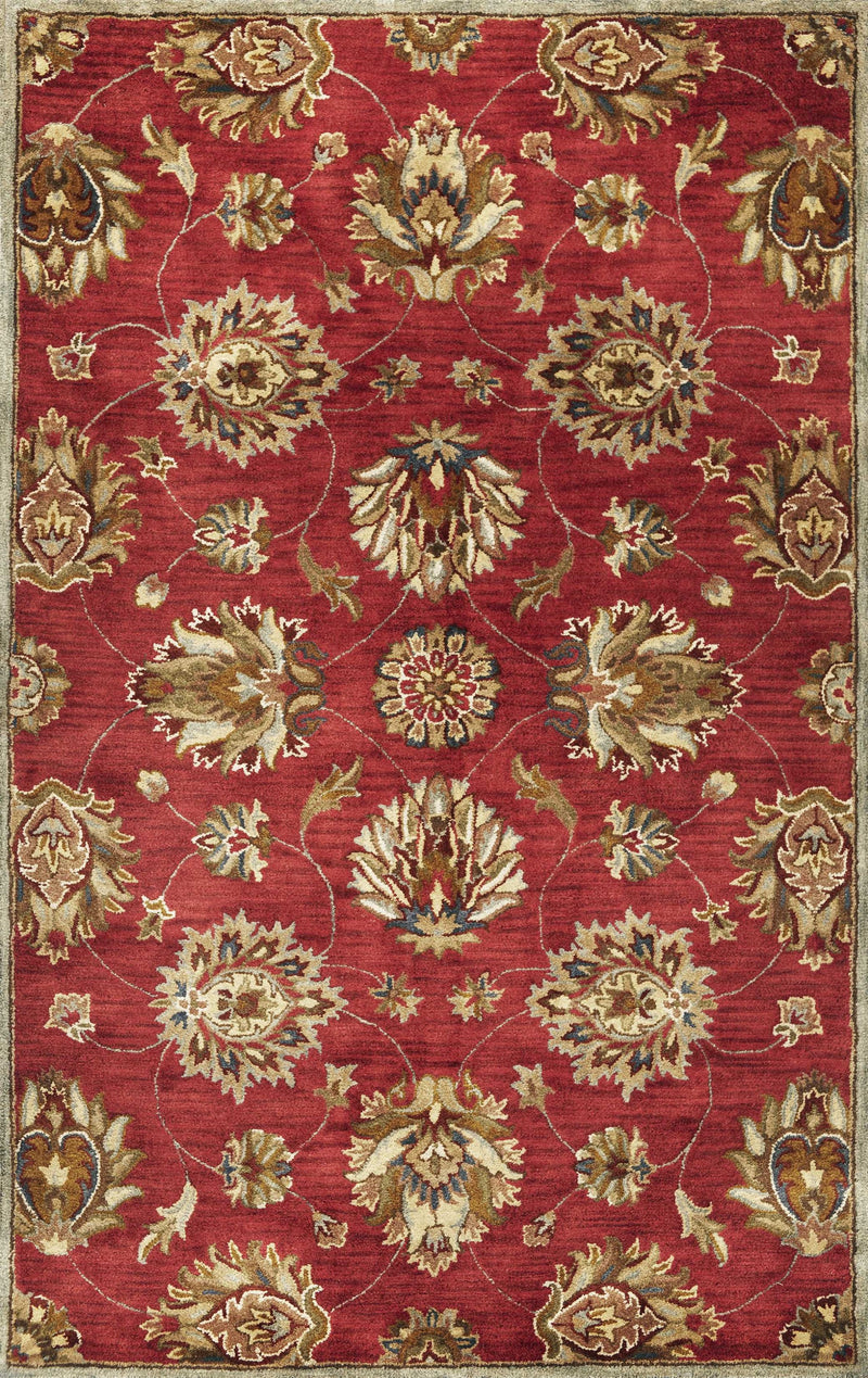 9' X 13' Red and Ivory Wool Floral Handmade Area Rug
