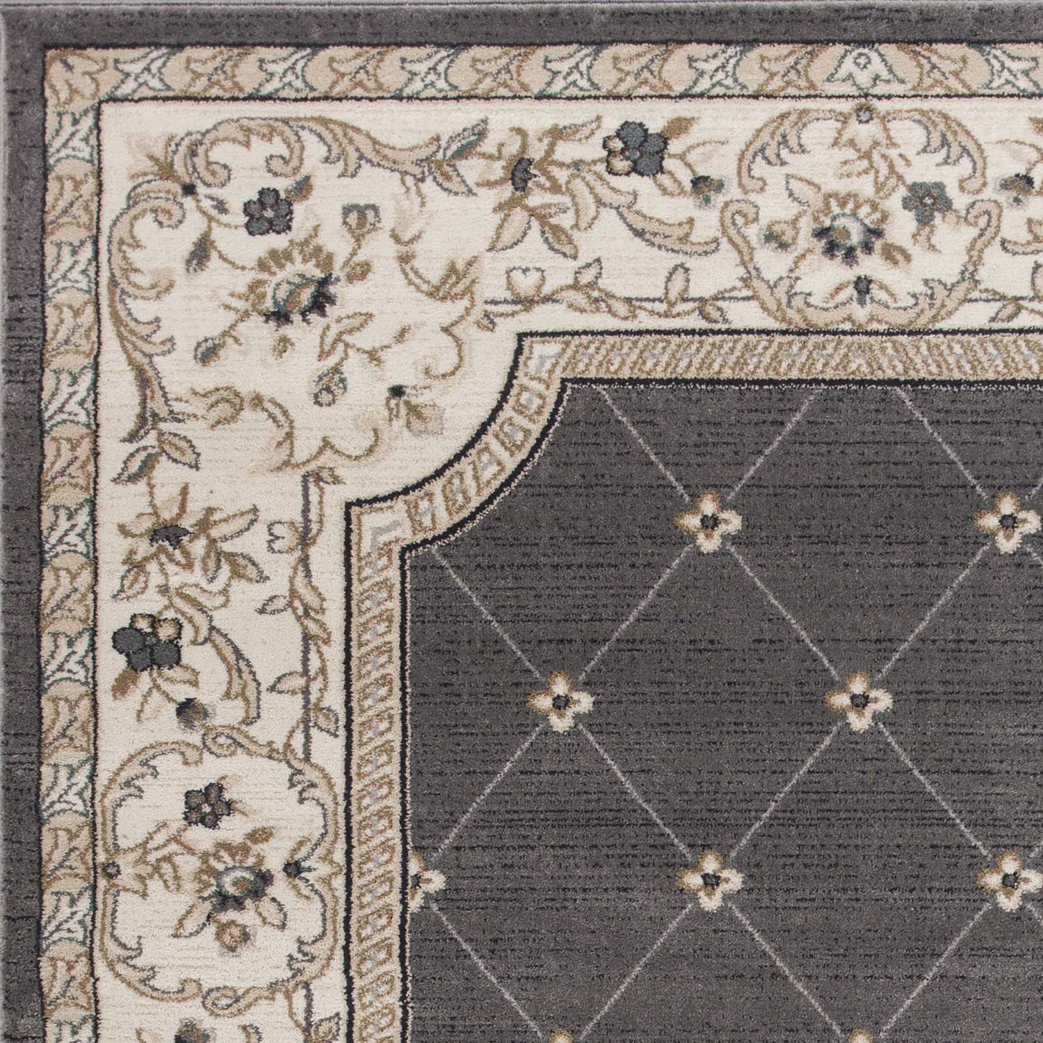 5' X 8' Gray And Ivory Floral Area Rug - Home Decor
