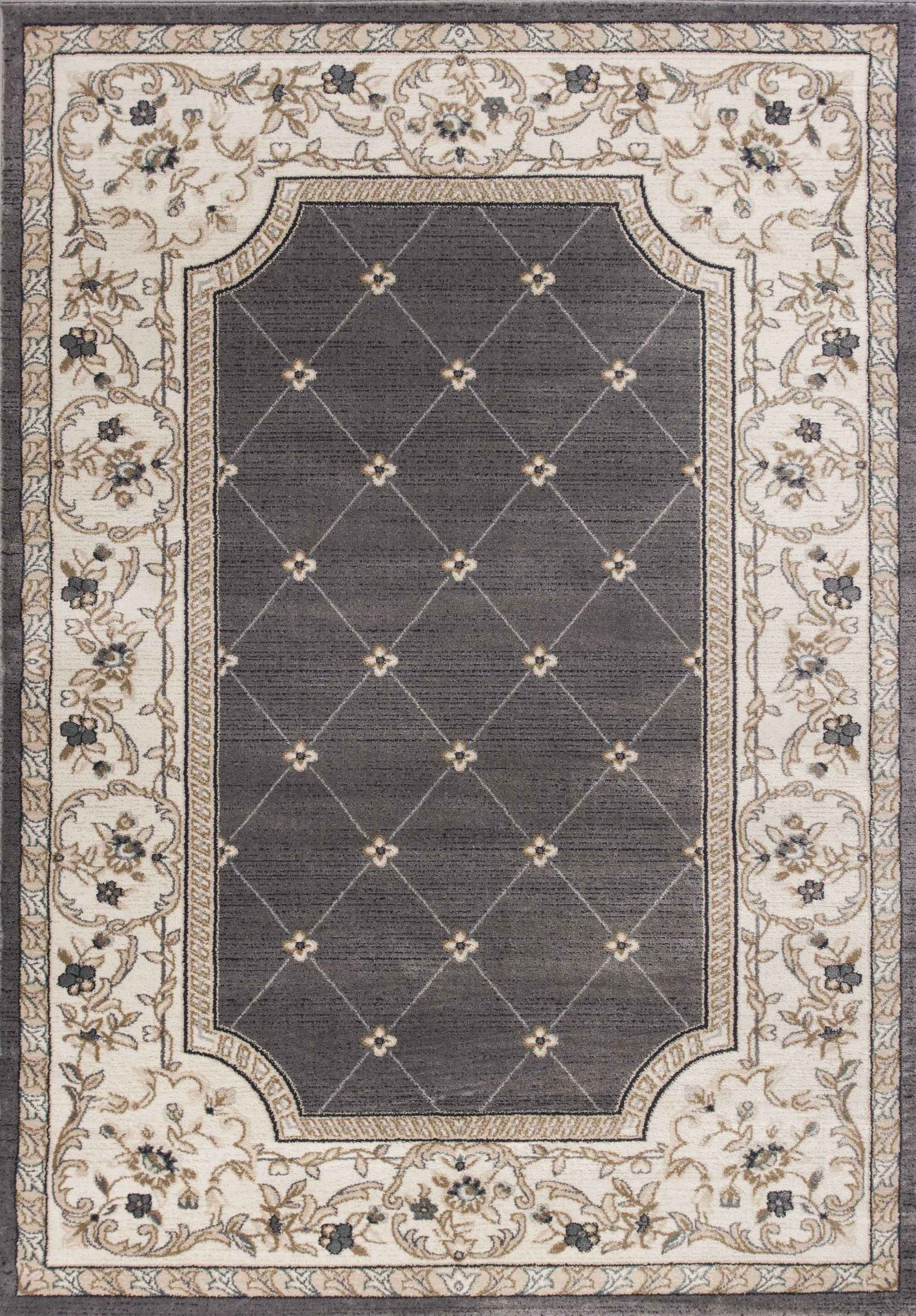 5' X 8' Gray And Ivory Floral Area Rug - Home Decor
