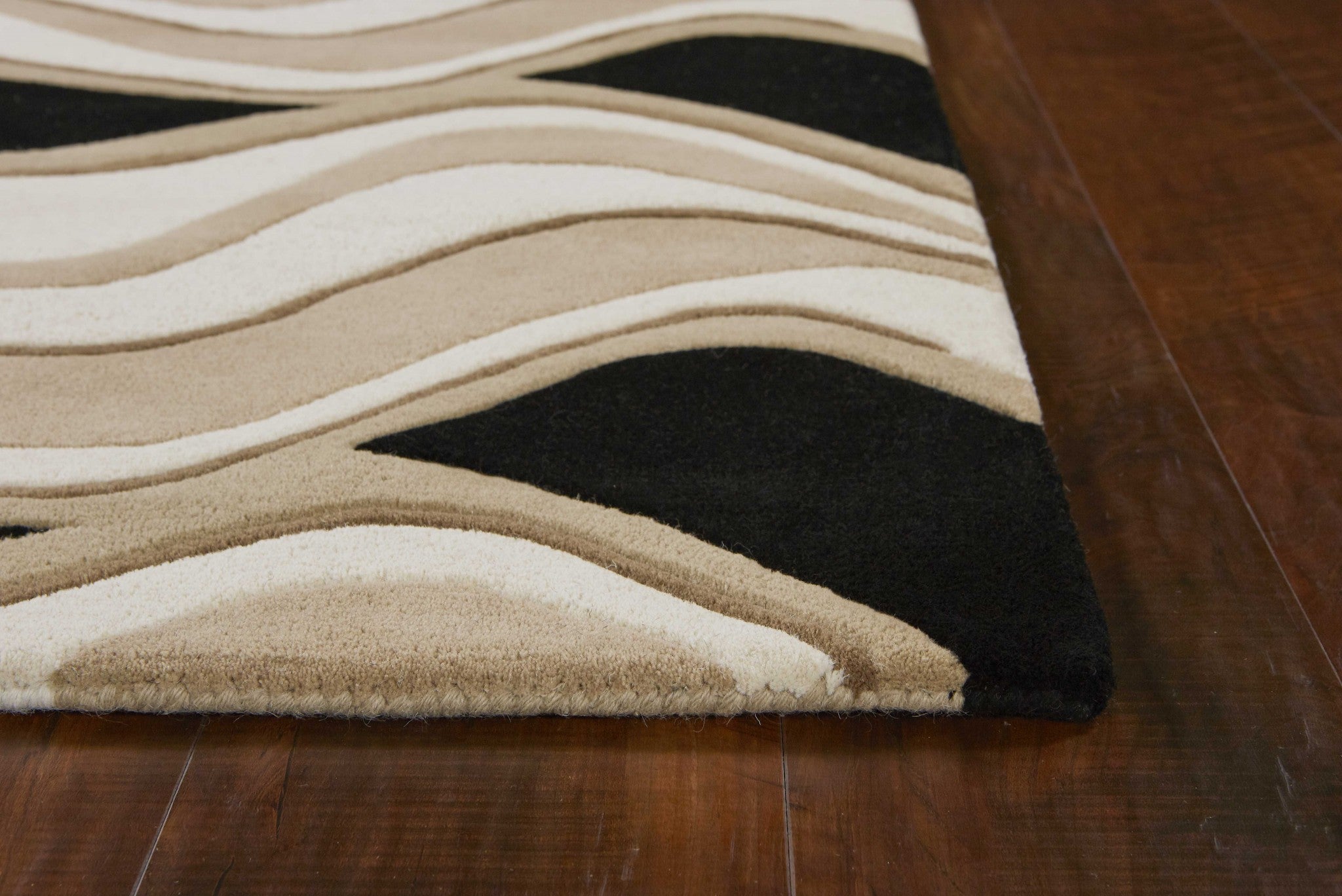 2' X 4' Black And Beige Wool Abstract Hand Tufted Area Rug - Home & Garden
