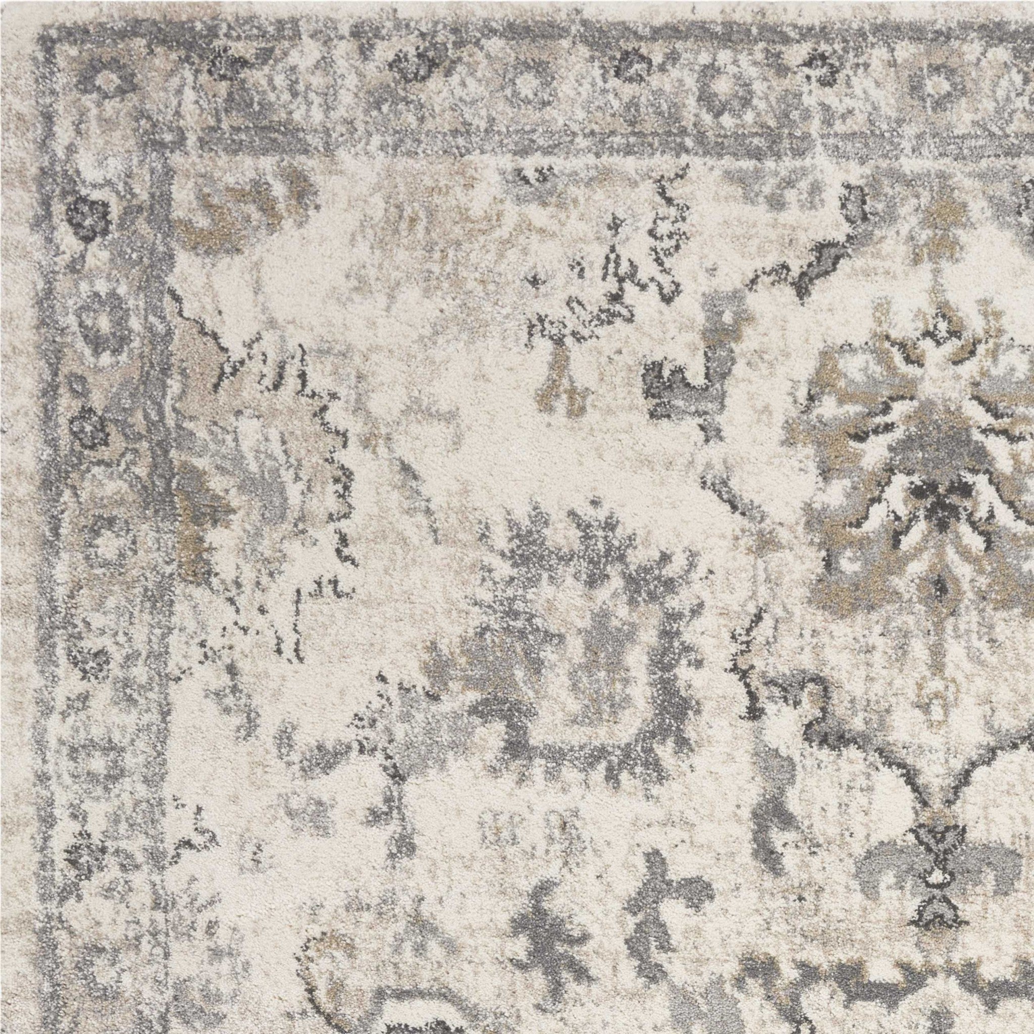 3' X 5' Ivory And Gray Floral Medallion Distressed Area Rug - Home & Garden