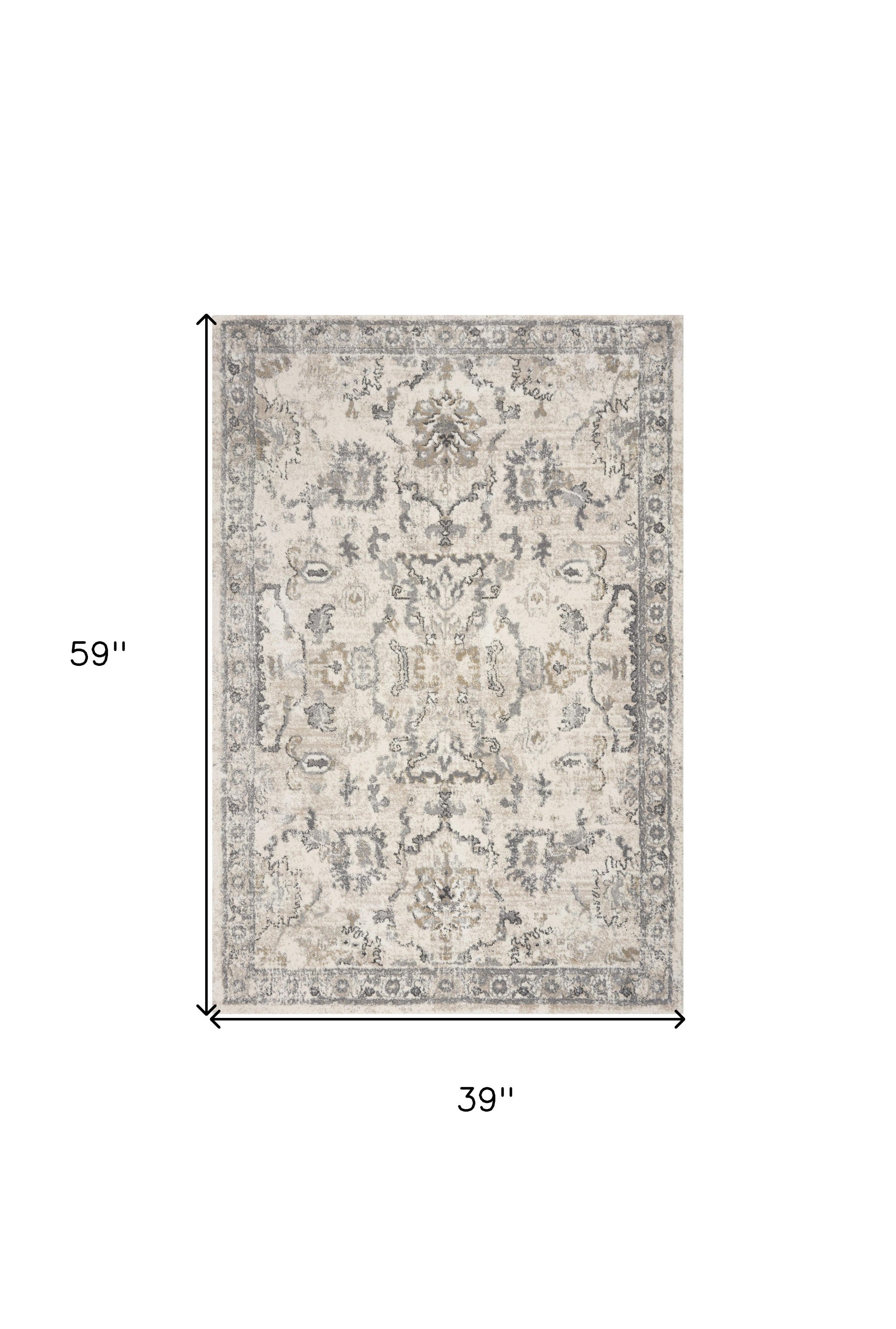 3' X 5' Ivory And Gray Floral Medallion Distressed Area Rug - Home & Garden