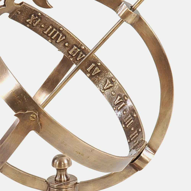 8" X 10" X 14.25" Brass Armillary On Wooden Base