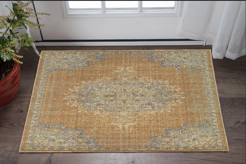 3'X5' Coffee Brown Machine Woven Floral Medallion Indoor Area Rug