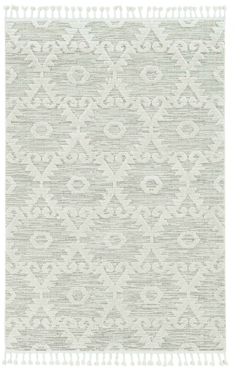 5' X 8' Ivory Or Beige Geometric Diamond Indoor Area Rug With Fringe