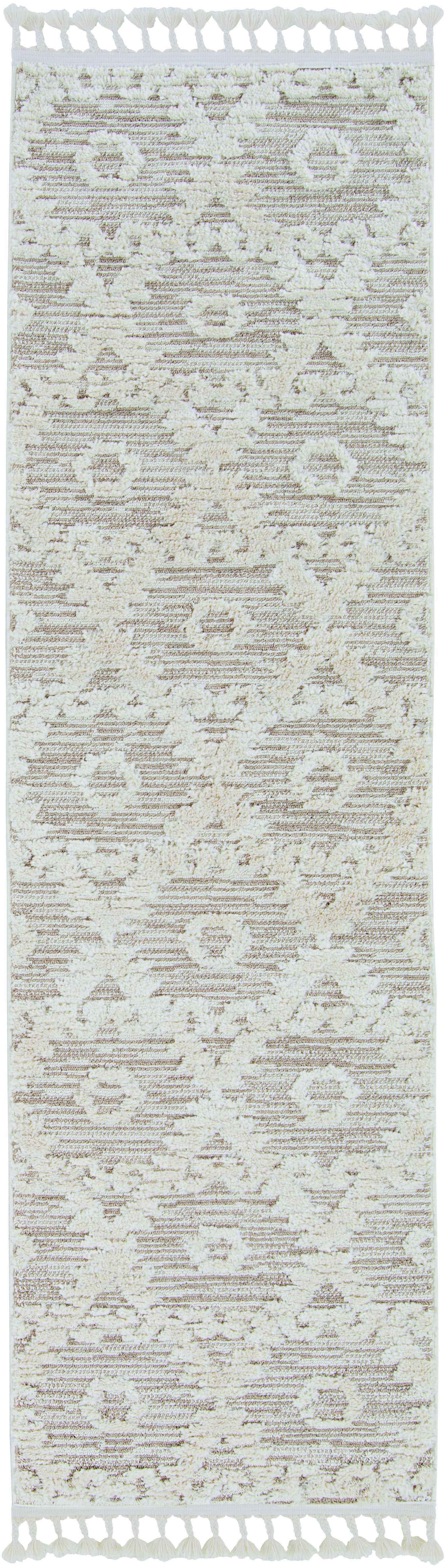 5' X 8' Ivory Or Beige Geometric Diamond Indoor Area Rug With Fringe