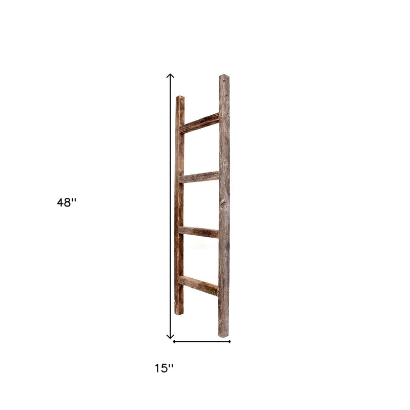 48" Gray Rustic Four Step Wood Ladder Shelf - Home Decor