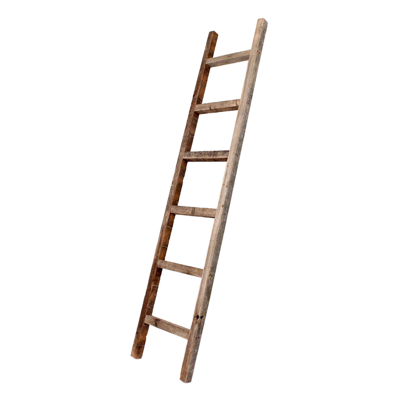 72" Six Step Rustic Weathered Grey Wood Ladder Shelf - Home Decor