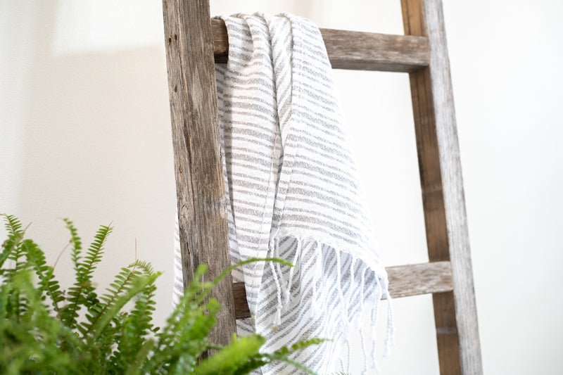 72" Six Step Rustic Weathered Grey Wood Ladder Shelf - Home Decor
