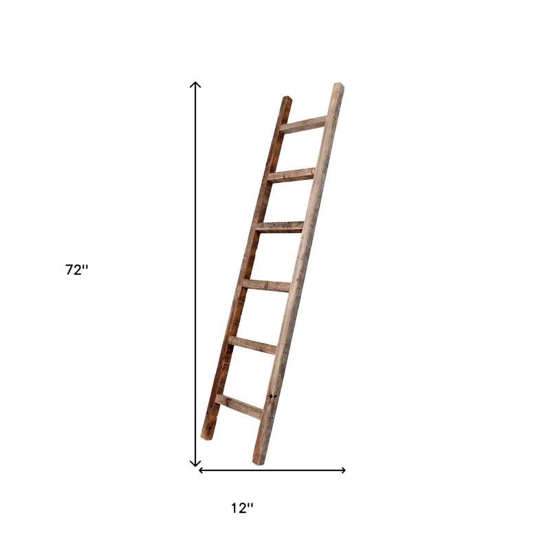 72" Six Step Rustic Weathered Grey Wood Ladder Shelf - Home Decor