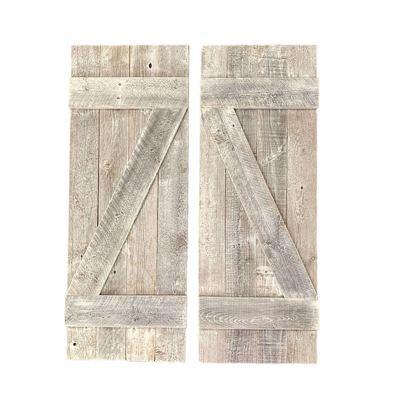 Set Of Two Rustic Weathered Grey Wood Decorative Window Shutters - Home Decor