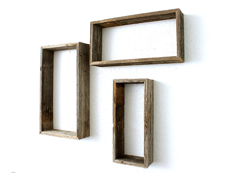 Set of Three Gray Wood Hanging Dimensional Sculpture - Home Decor