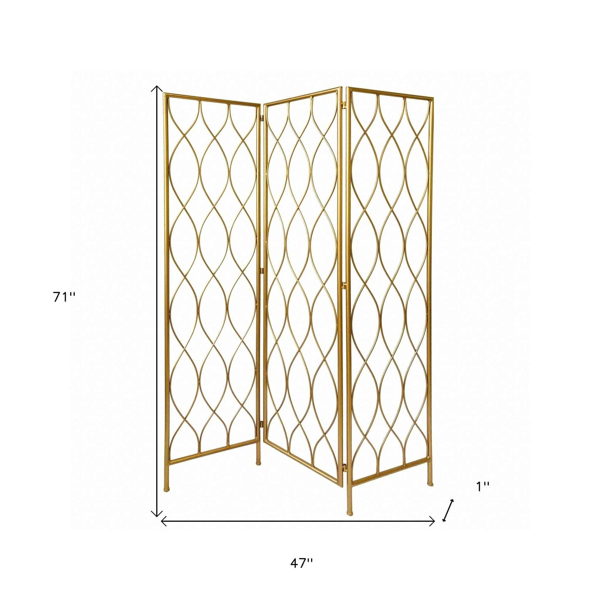 Golden Scroll Three Panel Room Divider Screen