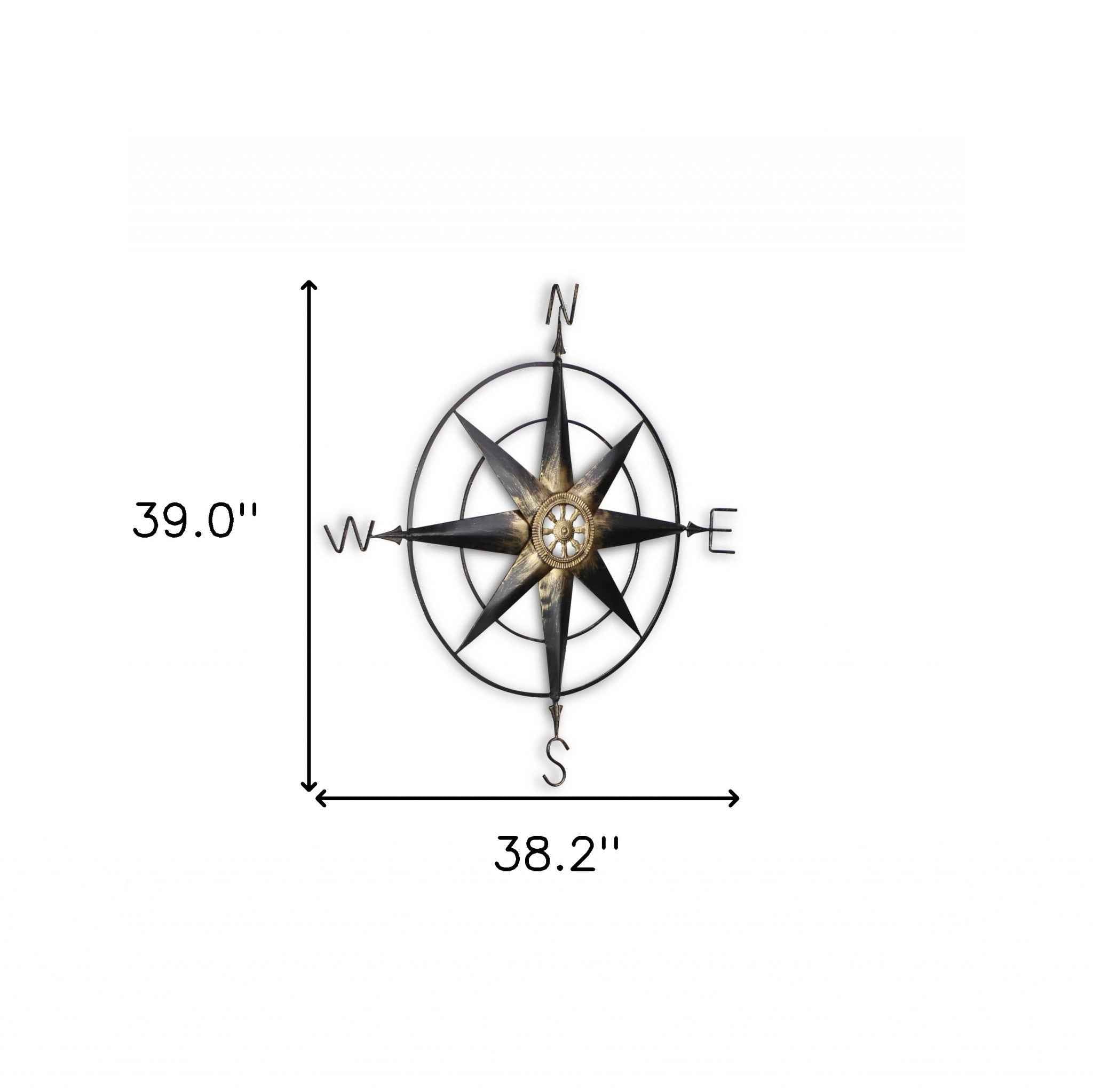 Black Metal Wall Decor Compass With Gold Center Accents