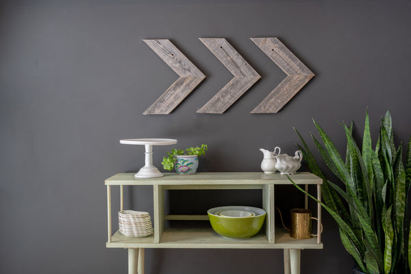 Set of Three Gray Distressed Wood Hanging Arrow Dimensional Sculptures - Home Decor