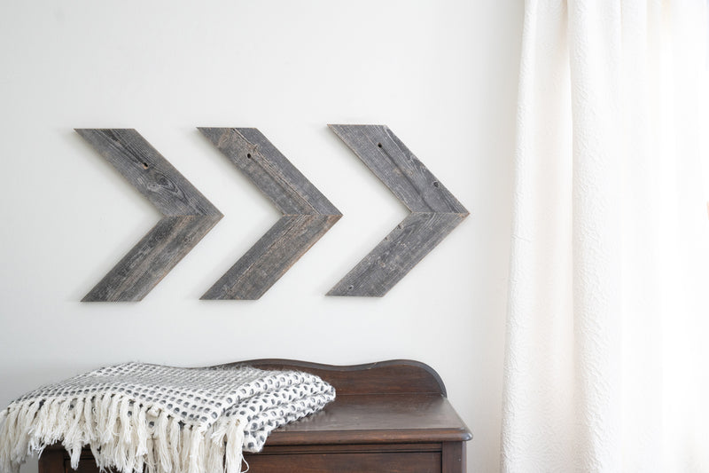 Set of Three Gray Distressed Wood Hanging Arrow Dimensional Sculptures - Home Decor