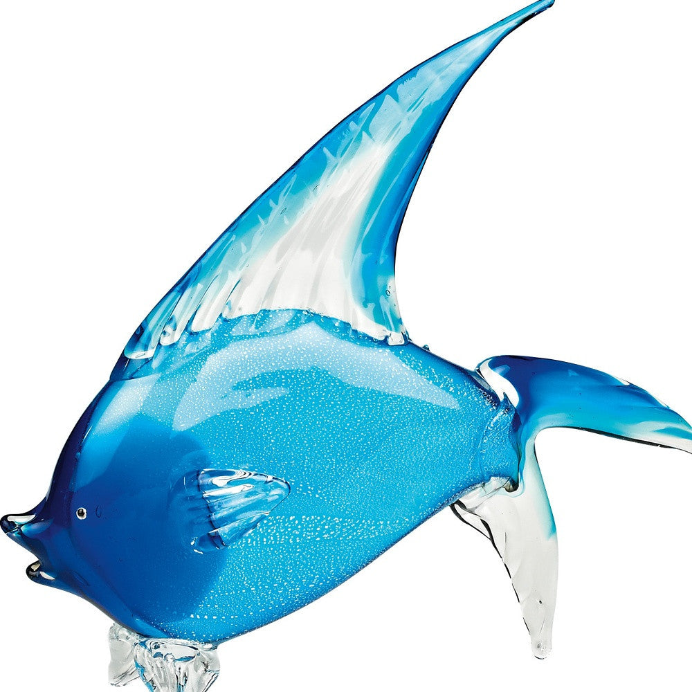 16" Blue Murano Glass Fish Figurine Tabletop Sculpture - Home & Garden