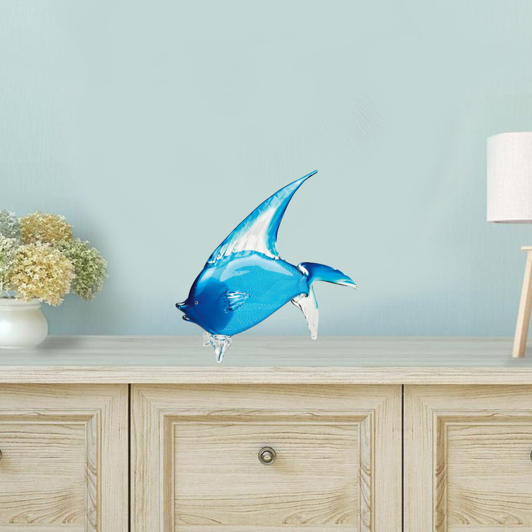 16" Blue Murano Glass Fish Figurine Tabletop Sculpture - Home & Garden