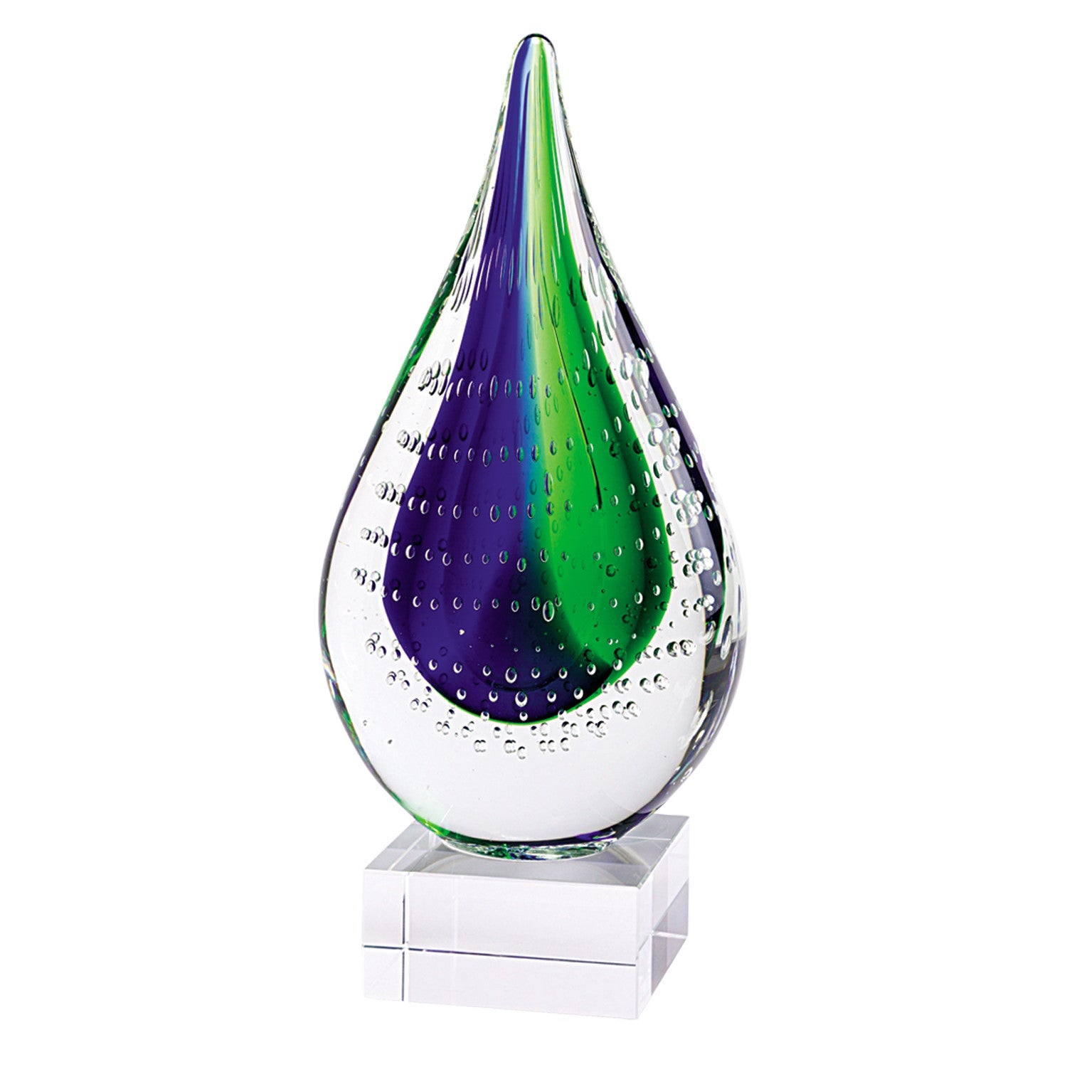 11" Clear Blue and Green Murano Glass Modern Abstract Tabletop Sculpture - Home & Garden