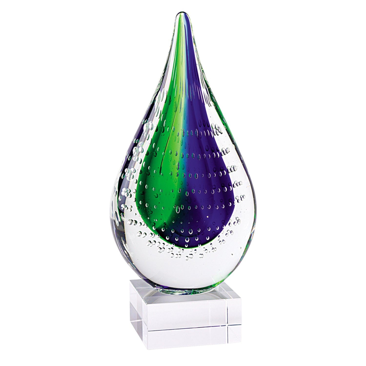 11" Clear Blue and Green Murano Glass Modern Abstract Tabletop Sculpture - Home & Garden
