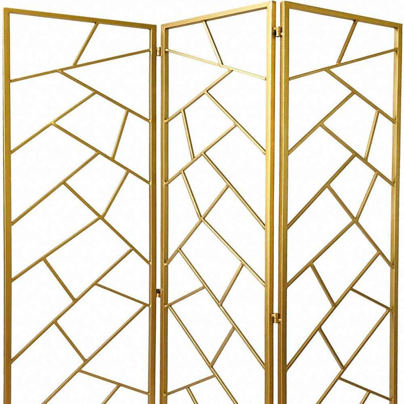 Golden Abstract Geo Three Panel Room Divider Screen