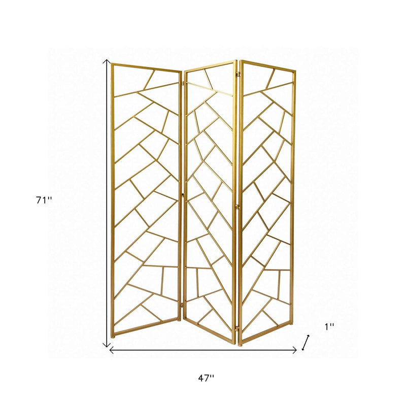 Golden Abstract Geo Three Panel Room Divider Screen