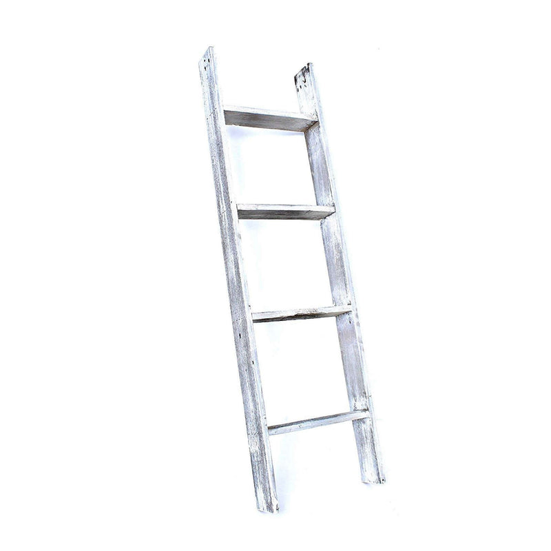 49" Whitewash Rustic Four Step Wood Ladder Shelf - Home Decor