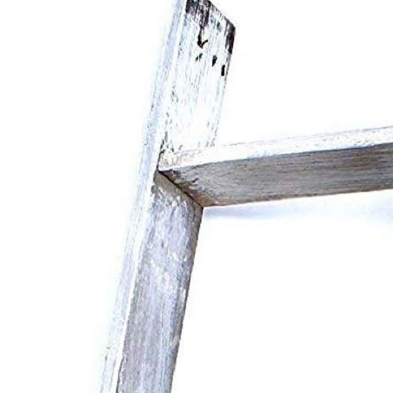 49" Whitewash Rustic Four Step Wood Ladder Shelf - Home Decor