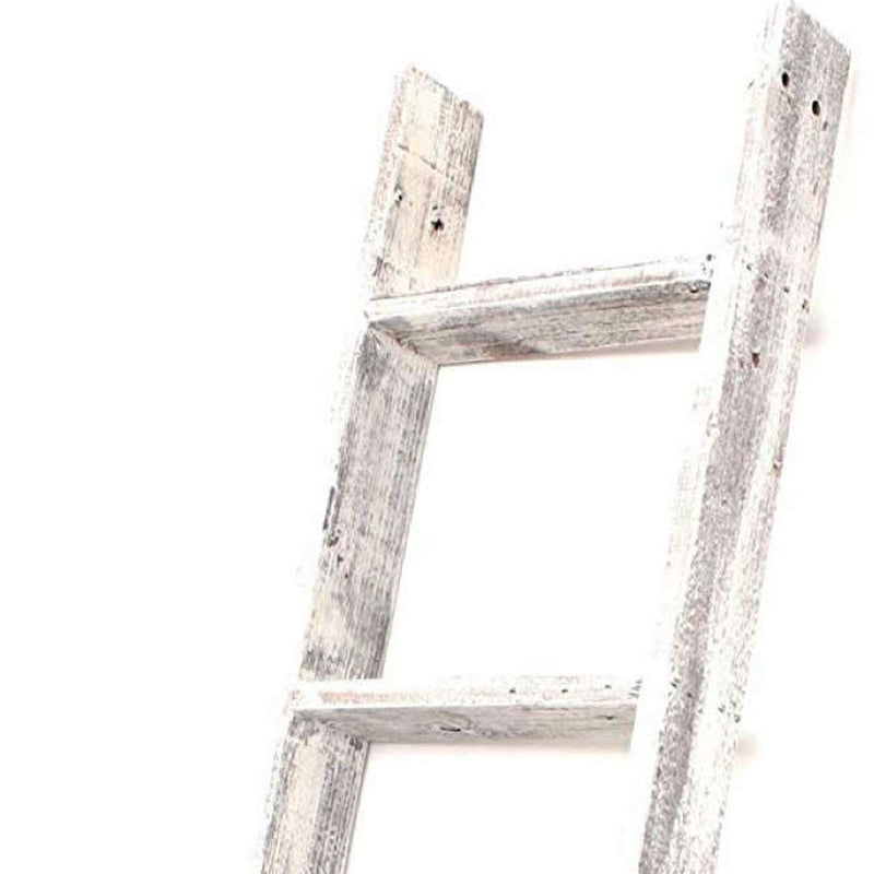 60" White Rustic Four Step Wood Ladder Shelf - Home Decor