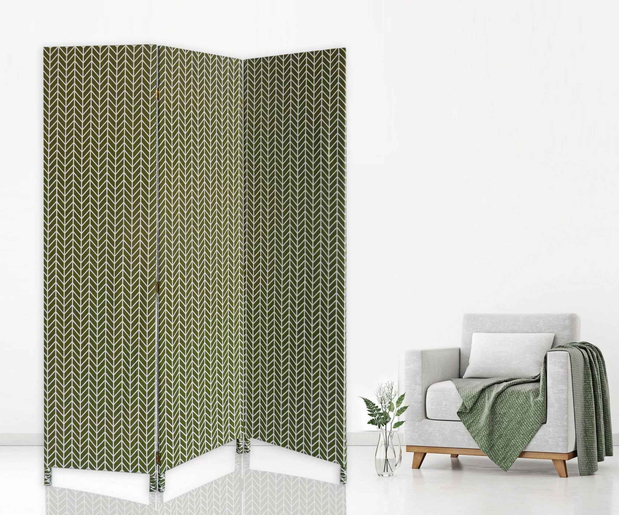 3 Panel Green Soft Fabric Finish Room Divider