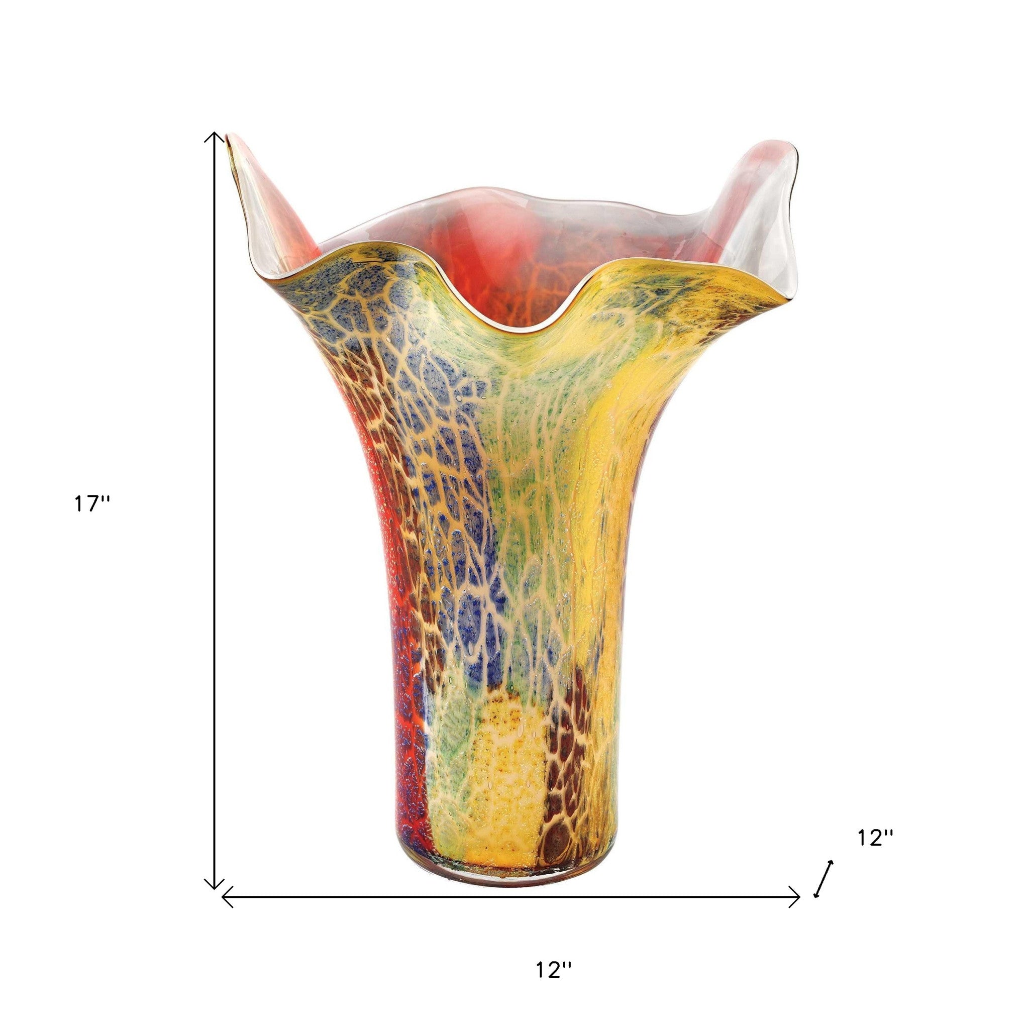 17" Red and Yellow Glass Abstract Novelty Table Vase - Home & Garden