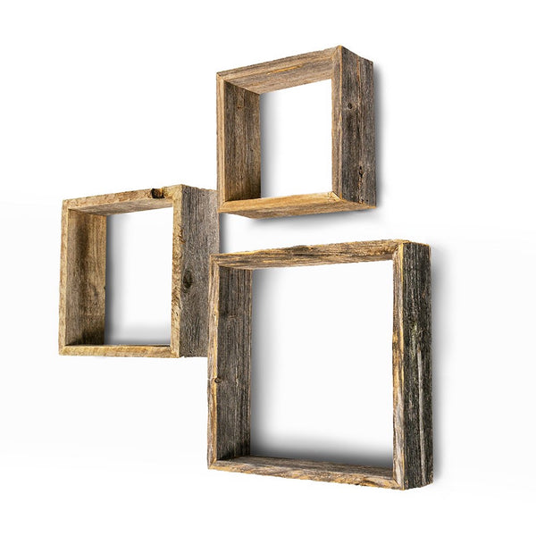 Rustic Farmhouse Set Of 3 Square Shadow Box Shelves - Home Decor