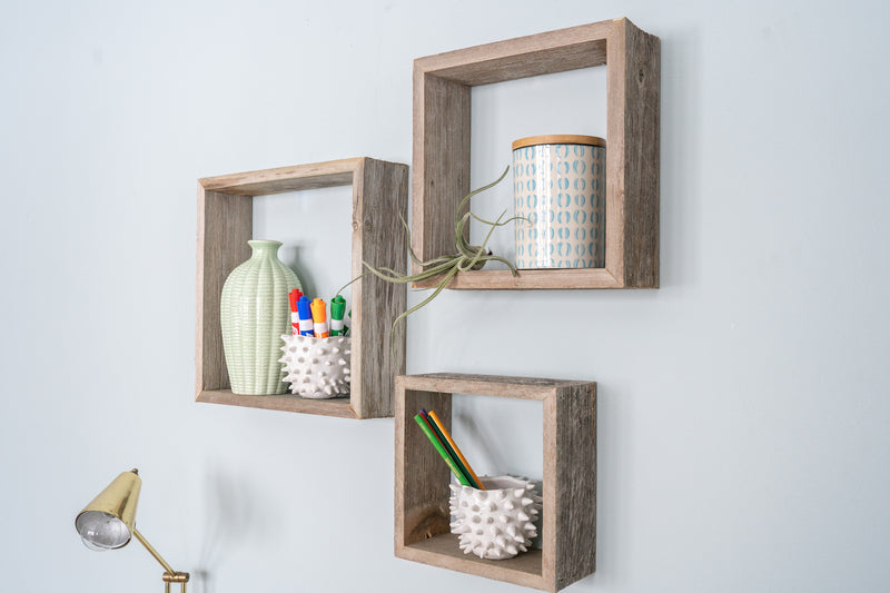 Rustic Farmhouse Set Of 3 Square Shadow Box Shelves - Home Decor