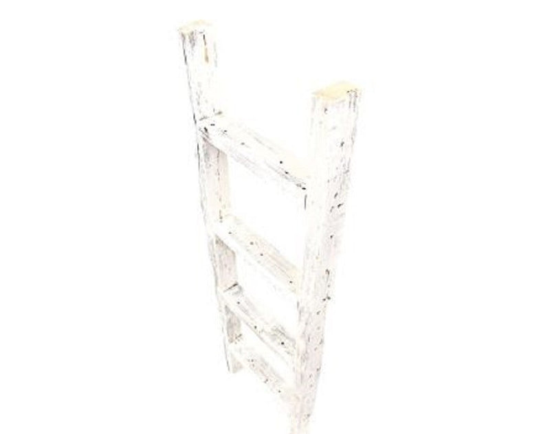 4 Step Rustic White Wood Ladder Shelf - Home Decor
