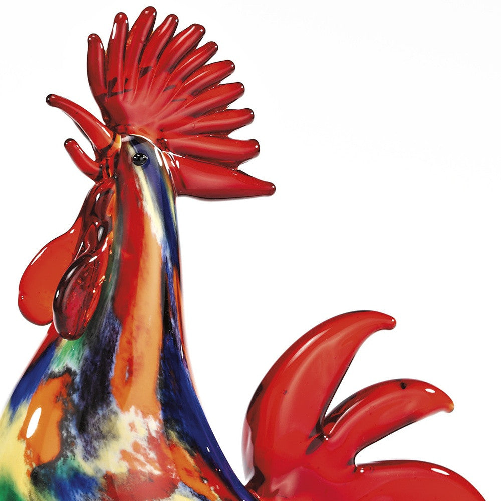 11" Red Murano Glass Rooster Figurine Tabletop Sculpture - Home & Garden