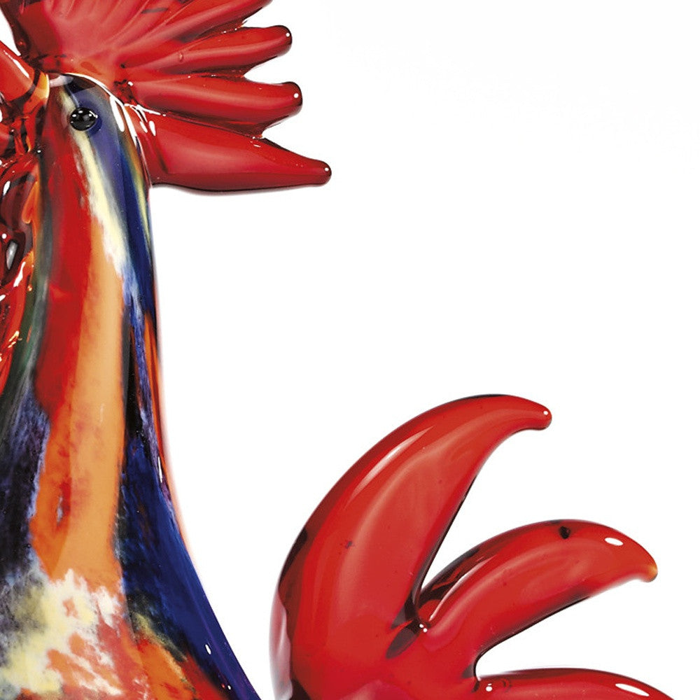 11" Red Murano Glass Rooster Figurine Tabletop Sculpture - Home & Garden