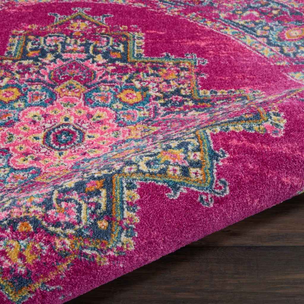 8' Fuchsia Round Power Loom Area Rug
